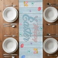 thumbnail image 4 of Table Runner 70 Inches Long for Kitchen Dining, Easter Dresser Scarf Farmhouse, Dining Table Decorations for Wedding/Parties, Turquoise Truck Eggs Gnomes Rabbit Wooden Grain 13 x 70 In, 4 of 8