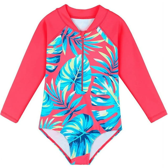 Traje de baño para niños europeos y americanos, traje de baño de una pieza de manga larga para niñas, traje de baño de protección solar para niñas con unicornio