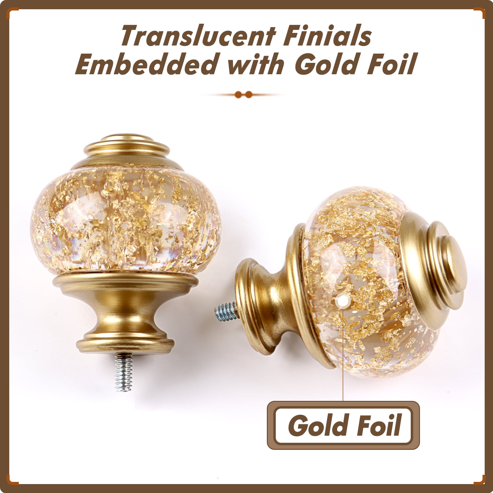 KAMANINA 7/8" Adjustable Single Curtain Rod with Translucent Finial, 28 - 48", Gold