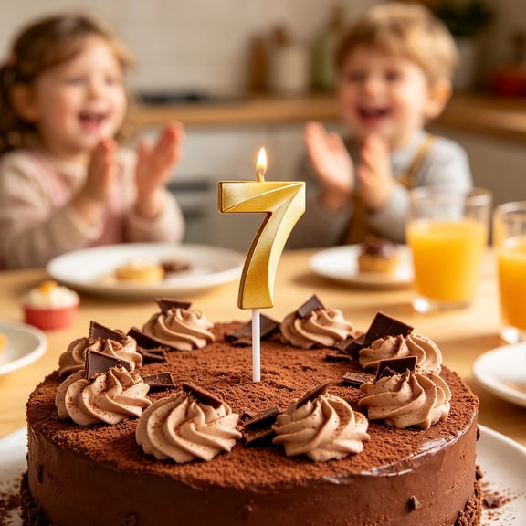 Gold 3D Number Birthday Candles, Metallic Digit Cake Topper Candles 0-9, Decorative Numeral Candles for Birthday Cake & Cupcake Party Decor, Gold #Number 7