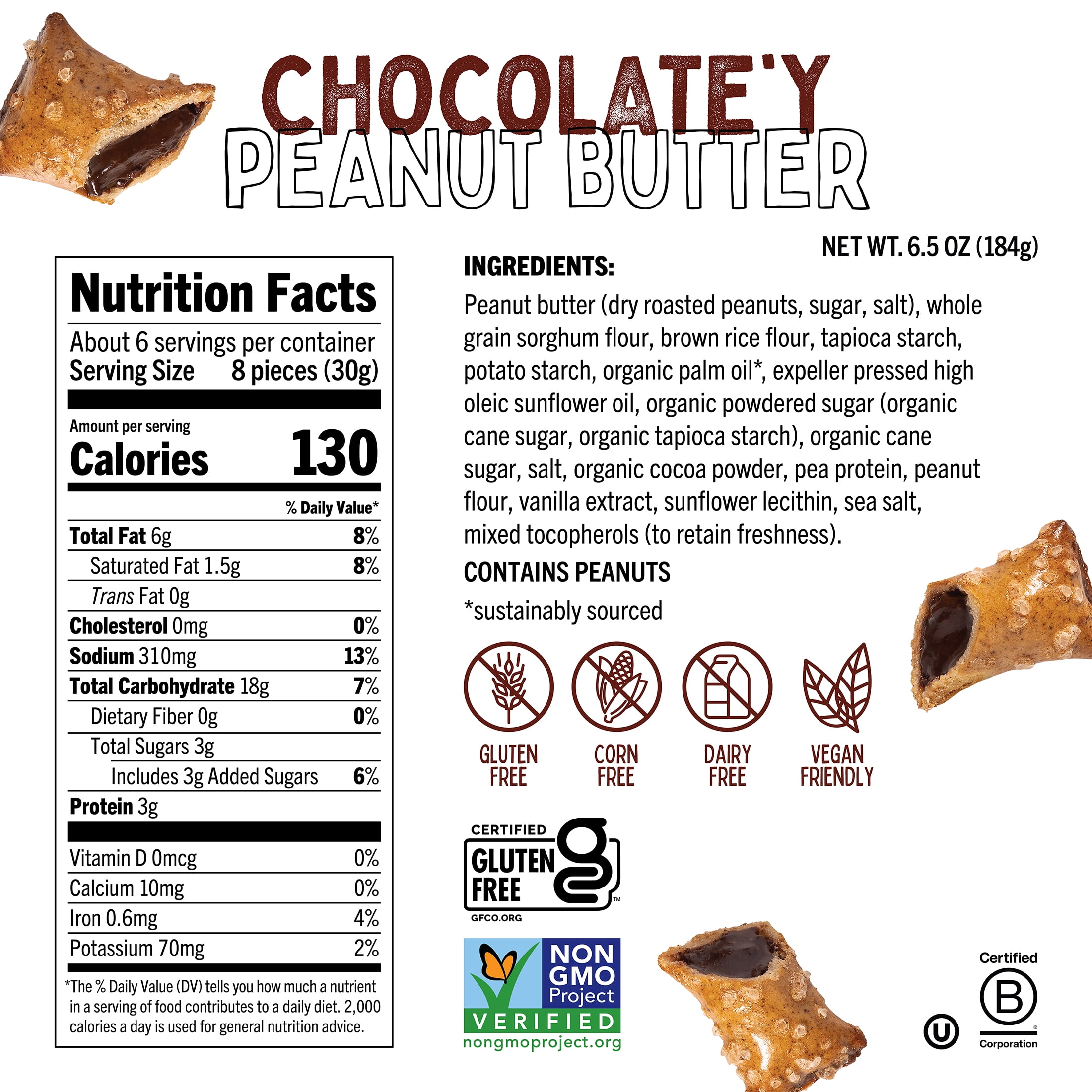 Quinn Snacks Gluten Free Peanut Butter & Chocolate Filled Pretzel Nuggets, 6.5 Oz