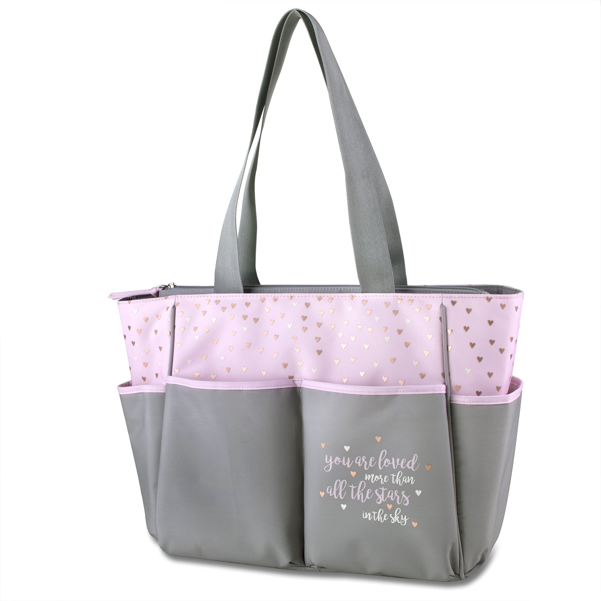 Baby Essentials Stars 5-Piece Diaper Bag Set - pink/gray, one size