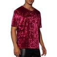 thumbnail image 4 of INSPIRE CHIC Velvet T-Shirt for Men's Classic Short Sleeve Crew Neck Tee Tops Shirts Burgundy XL, 4 of 5