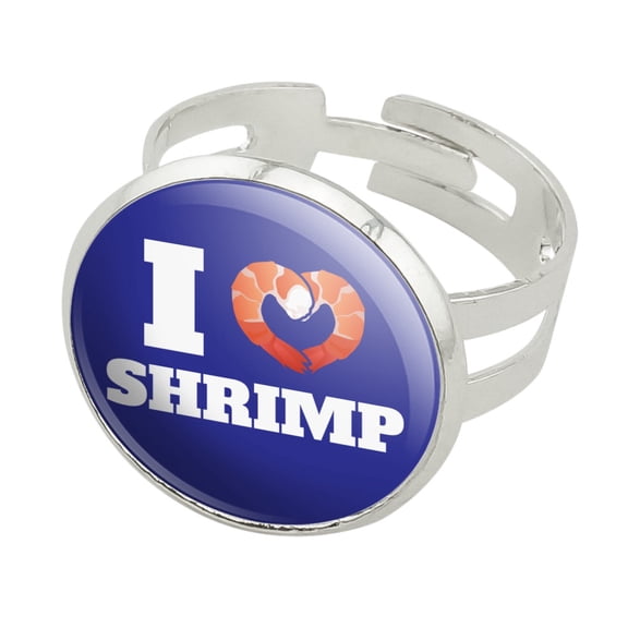 I Love Shrimp with Heart Silver Plated Adjustable Novelty Ring