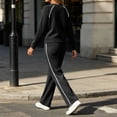 thumbnail image 6 of vdgthytj Tracksuits Womens Set 2 Piece Long Sleeve Crewneck Raglan Shoulder Contrast Piping Tops Drawstring Wide Leg Pants Fall Athleisure Outfits(Small,Black), 6 of 9