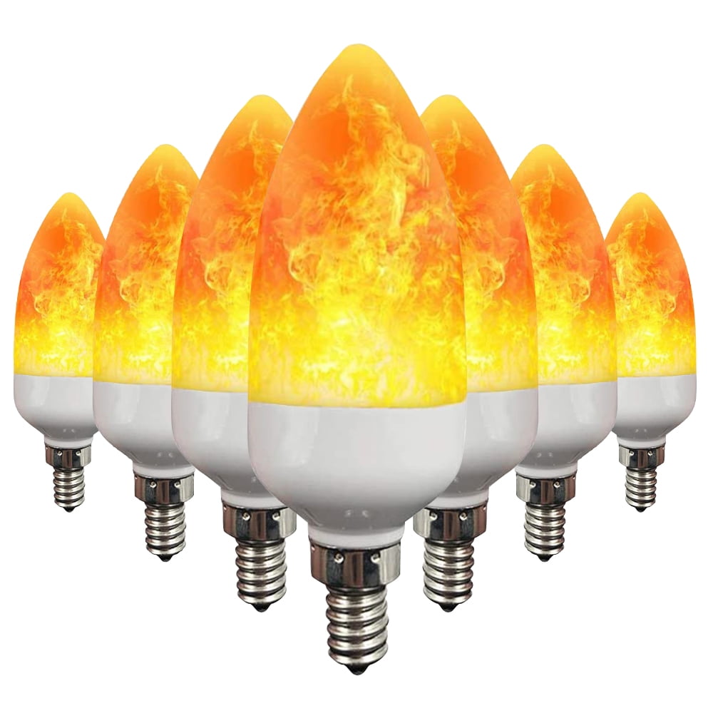 8 Pack LED Simulated Fire Flicker Flame Candelabra Light Bulb E12 Base 
