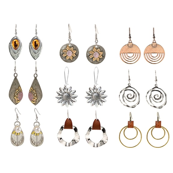 Hotpom 9 Pairs Bohemian Vintage Dangle Earrings Geometric Round Colorful Jewelry Earrings Set Perfect Choice For Ladies' Birthdays and Holidays Gifts