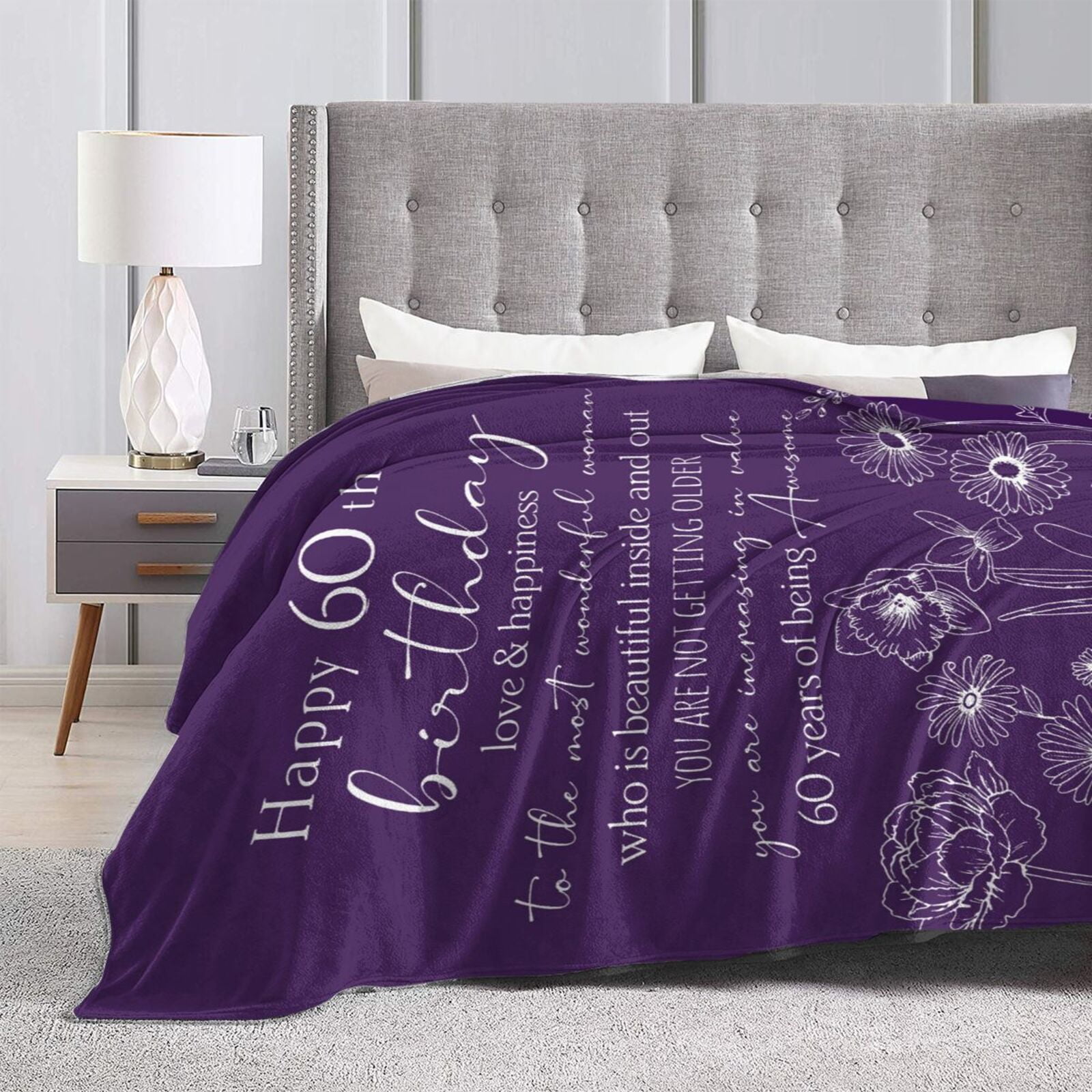 Wijzvio 60th Birthday Gifts For Women Throw Blanket Soft Fuzzy Fleece Blanket For Couch Bed Living Room Decoration 50"X40"