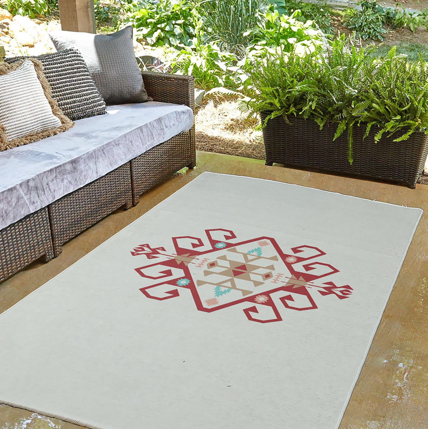 Simply Daisy 3' x 5' Ligonberry Red Southwest Medallion Spring Chenille Indoor/Outdoor Rug