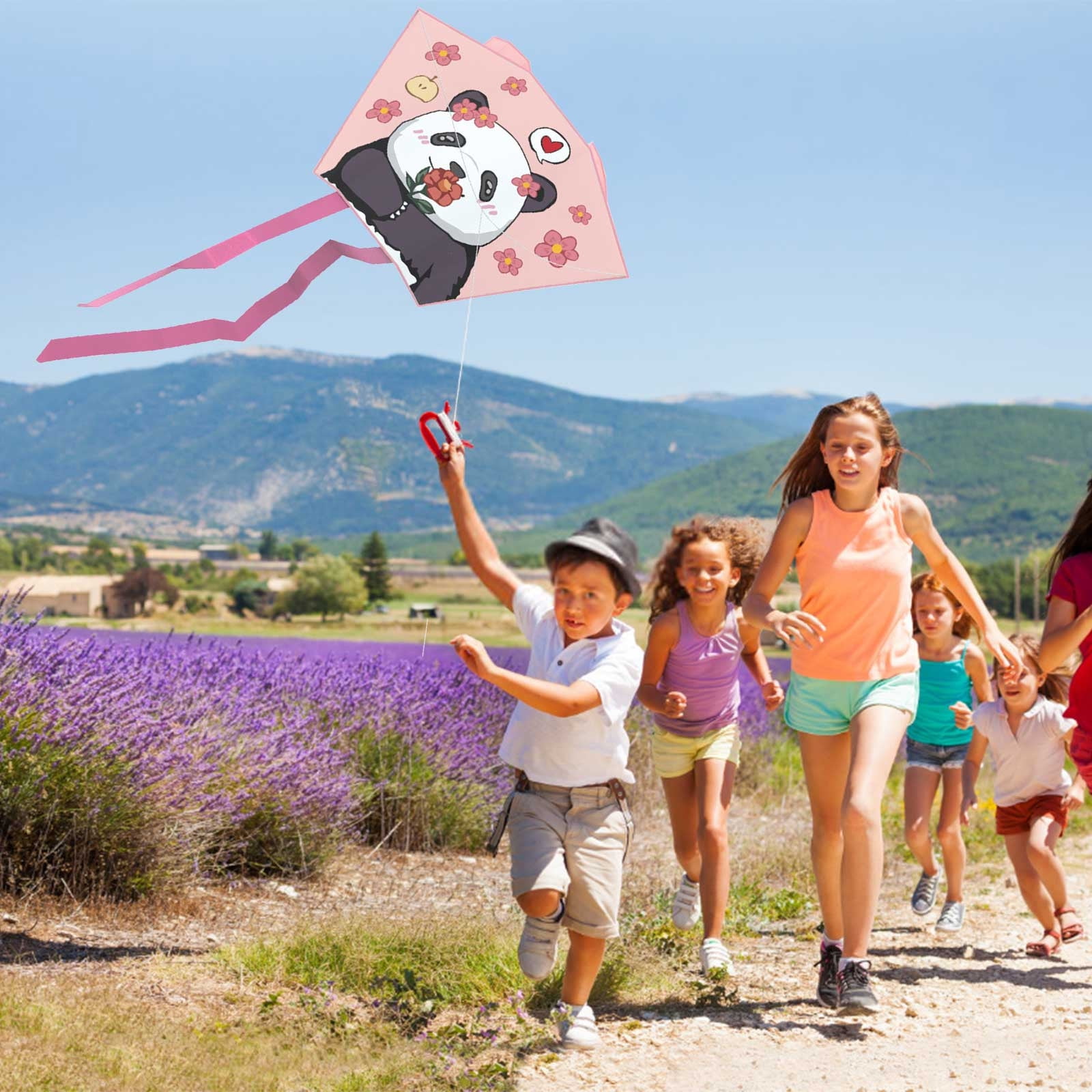YUNAFFT Spring Outing Pocket Kite Easy to Fly Kite Line Cartoon Panda Wind Kites Family Trips Friends Game Foldable Kite Outdoor Toys