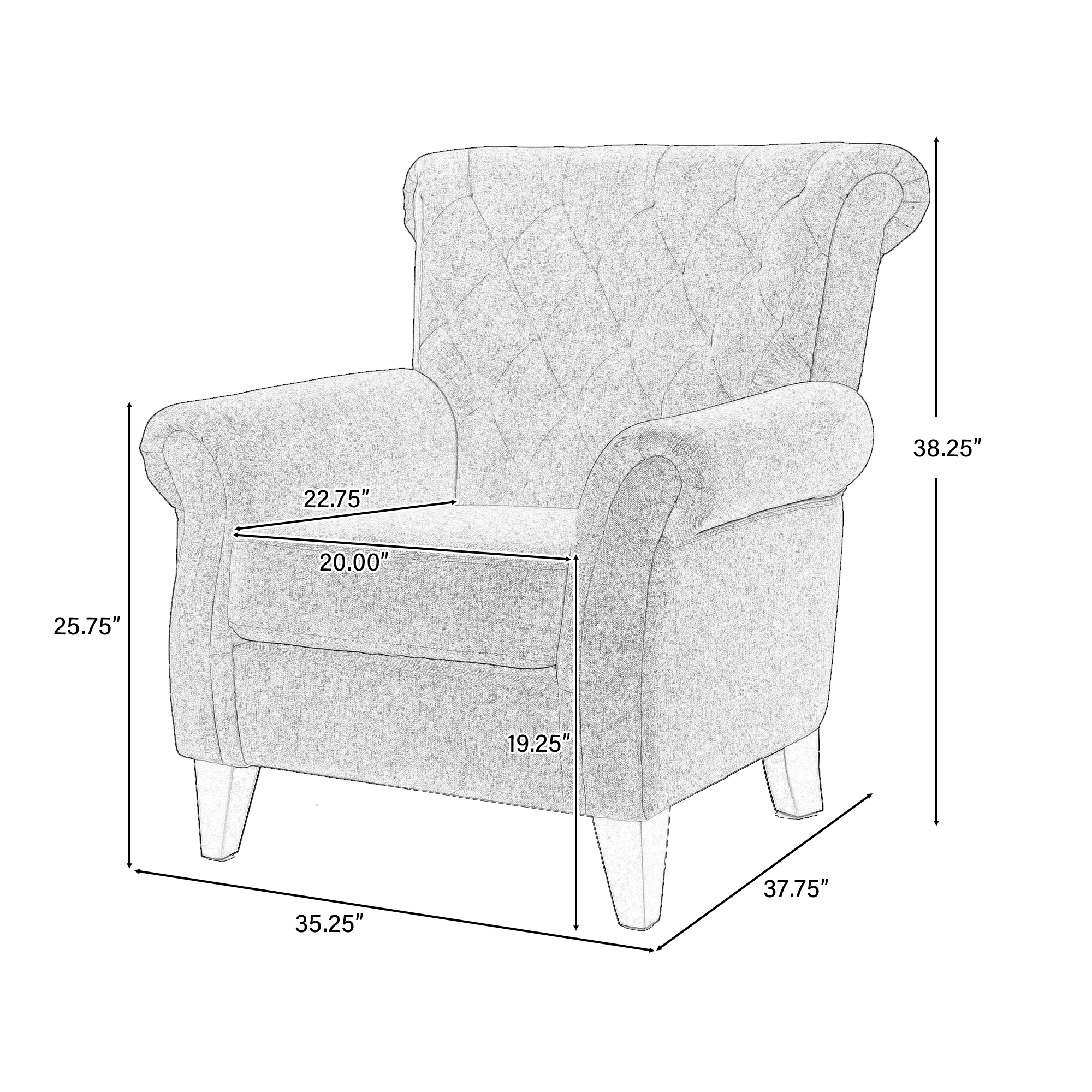 EUROCO Accent Chair, Fabric Single Seat Arm Chair with Rolled Arms, Tufted Backrest and Wooden Legs, Modern Side Chairs for Living Room, Bedroom, Office, Cafe, Dark Gray