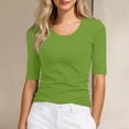 thumbnail image 2 of YAYUBA Women's 1/2 Sleeve Tops Half Length Sleeve Cotton Crewneck T Shirts Slim Fit Casual Elbow Summer Basic Tees, 2 of 4