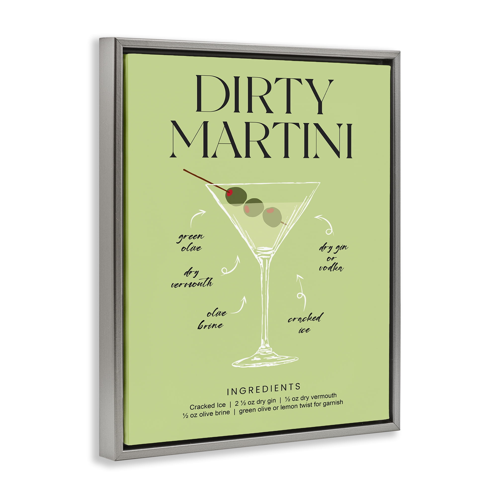 Stupell Industries Dirty Martini Green Recipe Gray Framed Floater Canvas Wall Art, design by Lettered and Lined