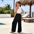 thumbnail image 5 of MuXiKeJi Clothes Girls Wide Leg Pants Summer Loose Beach Vacation Palazzo Pants Lightweight Straight Leg Linen Trousers with Pockets 12-13 Years, 5 of 7