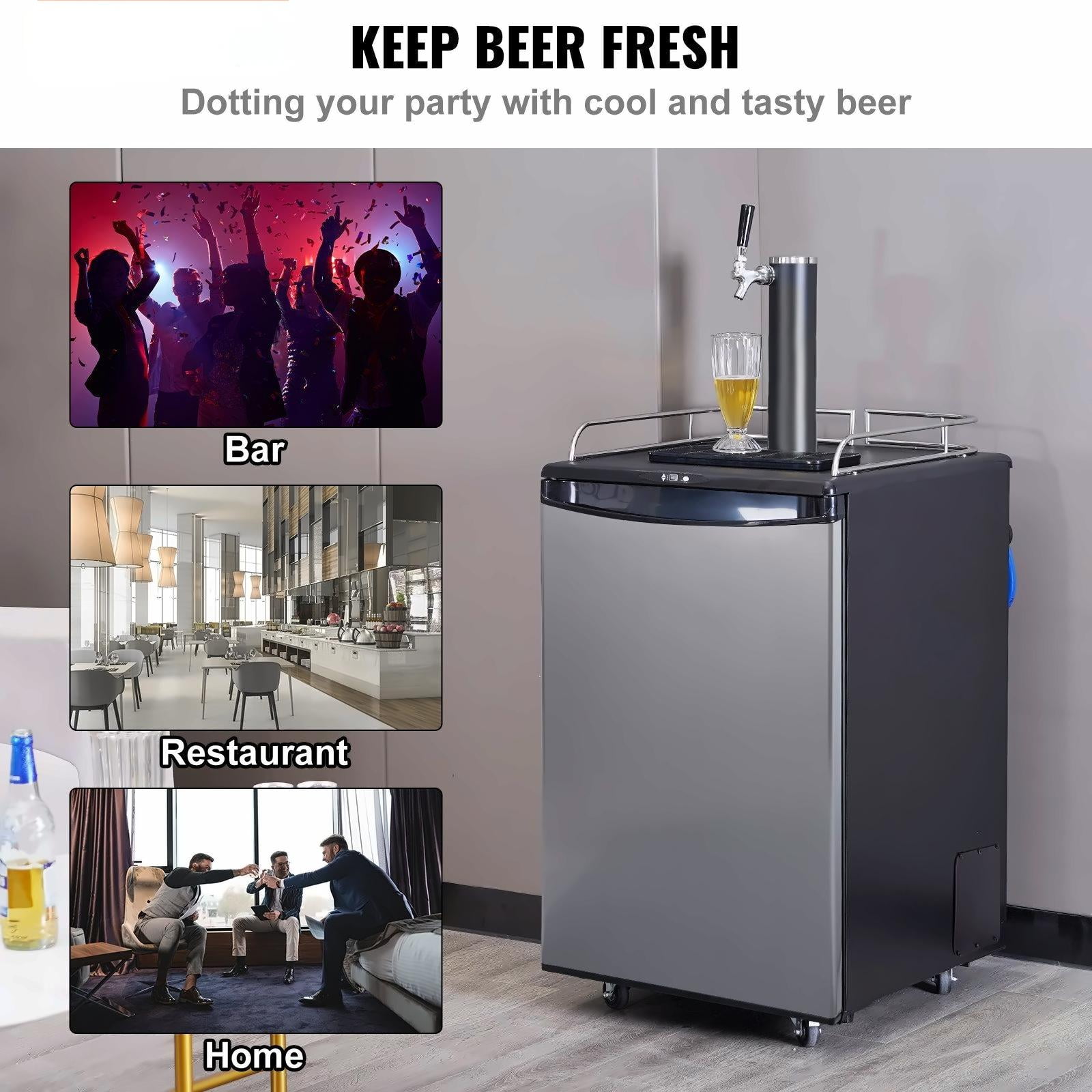 Beer Kegerator Single Tap Draft Beer Dispenser - Full Size Keg Refrigerator with CO2 Cylinder, Drip Tray & Rail - 32°F-75.2°F Temperature Control - Holds 1/6, 1/4, 1/2 Barrels