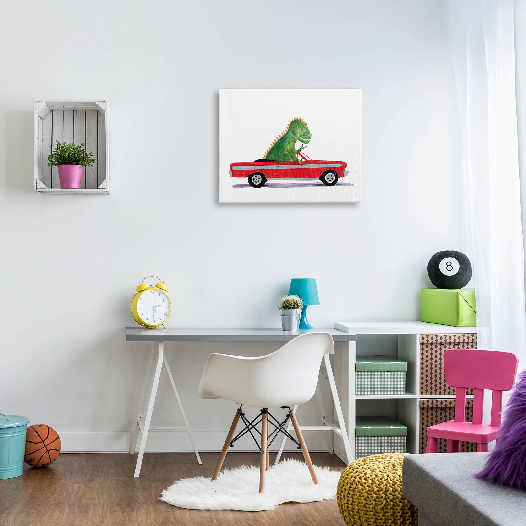 Dinosaur Monster Sports Car Fairy Tales & Fantasy Graphic Art Gallery Wrapped Canvas Print Wall Art