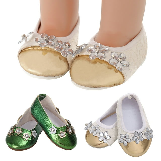2 Paires de Chaussures de Poupée Fleur Adorable Chaussures Plates Accessoires pour Poupée de 18 Pieds'