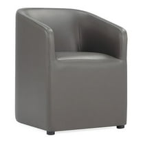 Manhattan Comfort Anna 19.69" Round Faux Leather Dining Armchair in Pewter
