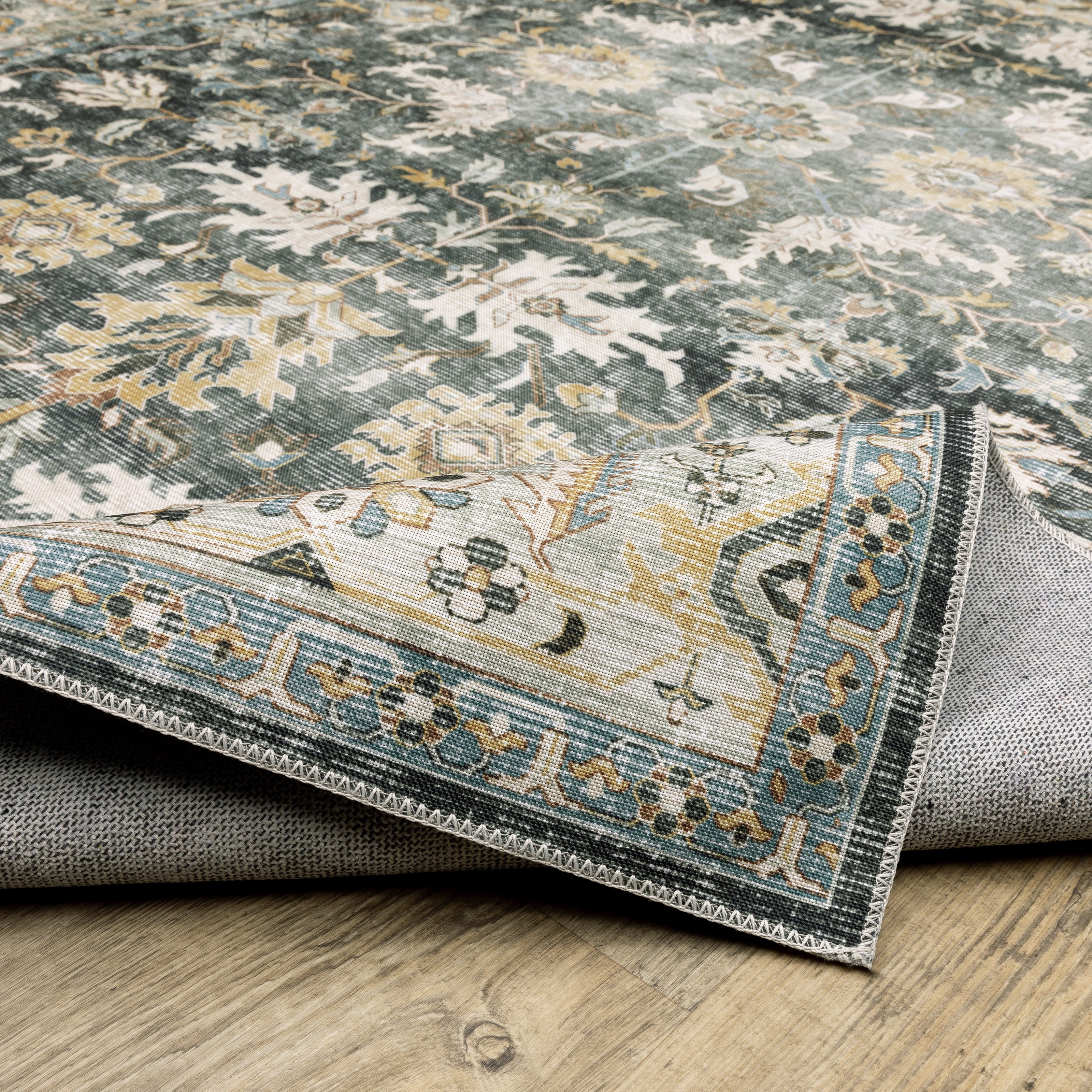 Avalon Home Celeste Washable Vintage Oriental Blue/ Gold Indoor Area Rug