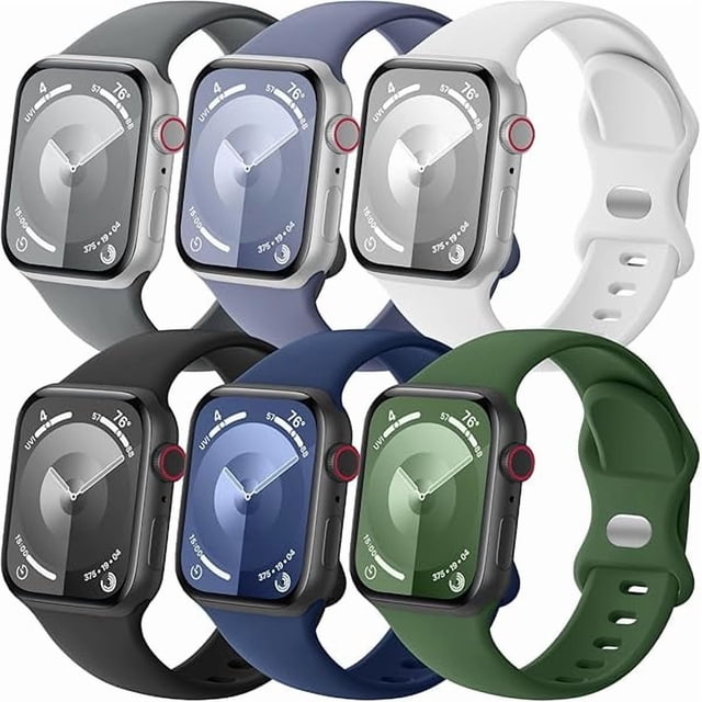 wonima02 6 Pack Sport Band Compatible with Apple Watch Band 46mm 44mm 45mm 40mm 42mm 38mm 41mm 49mm Men Women, Soft Silicone Waterproof Strap for iWatch Band Series 11 10 9 8 7 6 5 4 3 2 1 SE Ultra