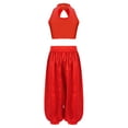 thumbnail image 2 of Mufeng Ensemble de Hauts Courts Sans Manches à Sequins pour Filles avec Bloomers de Danse du Ventre pour Performance de Carnaval Arabe Rouge 6, 2 of 7