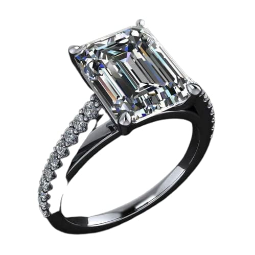 HeartsAndYou 3ct Emerald Cut Moissanite Round Accents Solitaire Ring 18k White Gold over Silver