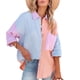 thumbnail image 1 of Blusa de mujer a juego de colores, camisa ligera con hombros caídos a la moda para fiesta de trabajo, naranja, azul, XXL, 1 of 6
