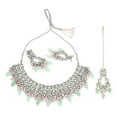 thumbnail image 6 of Efulgenz Turquoise Green Bohemian Indian Oxidized Vintage Bridal Sets Faux Pearl Kundan Choker Necklace Earrings & Head Chain Fashion Statement Jewelry set for Women, 6 of 10