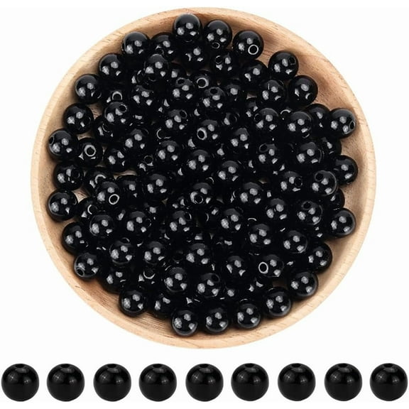1 Box 200Pcs 10mm Black Beads Smooth Round Acrylic Beads Opaque Loose Ball Plastic Spacers Jewelry Accessories for DIY Crafts Bracelet Necklace Earrings Jewelry Making Supplies Beginners