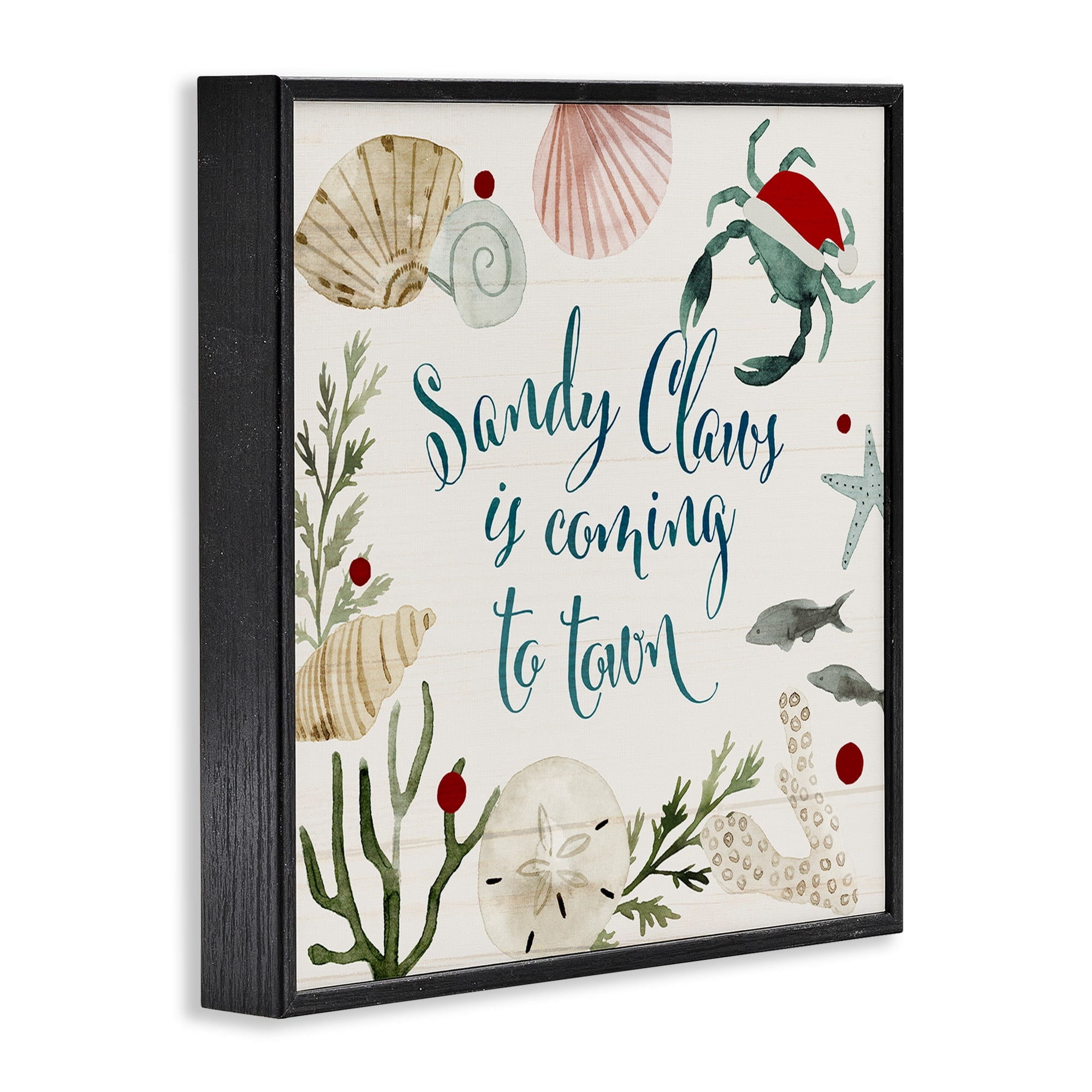Stupell Home Décor Industries Santa Claus Nautical Beach Holiday Sandy Christmas Black Framed Design by Victoria Barnes