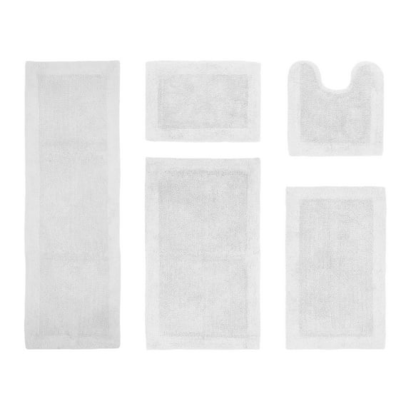 Better Trends Edge White 100% Cotton 5 Piece Bath Rug Set