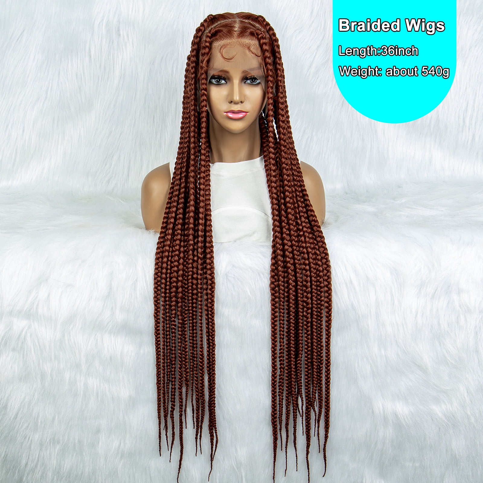 350# Color Braided Wigs for Black Women Transparent HD Full Lace Square Knotless Box Braided Wigs Twist Cornrow Braids Synthetic Lace Front Wigs with Baby Hair Handmade Faux Locs Wig 36 inches