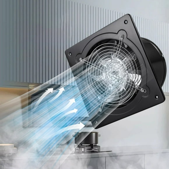 Exhaust Fan with Switch, Powerful Kitchen Exhaust Fan with Damper, Potable Window Fan, Small Fume Extractor Ventilation Fan for Bathroom, Shop, Smoking Room, Garage, Black
