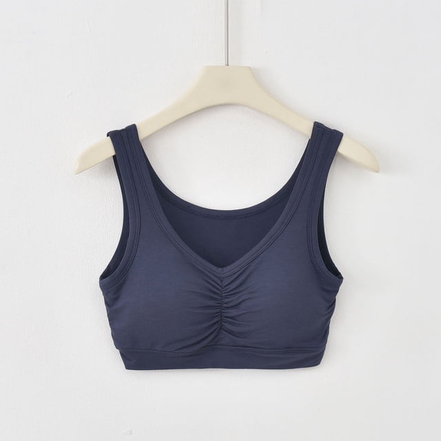 YUTK Womens Bras Comfortable - Women's Solid Color Seamless Underwear without Steel Rims Detachable Chest Sagging Wave Pattern Bra Navy Xl