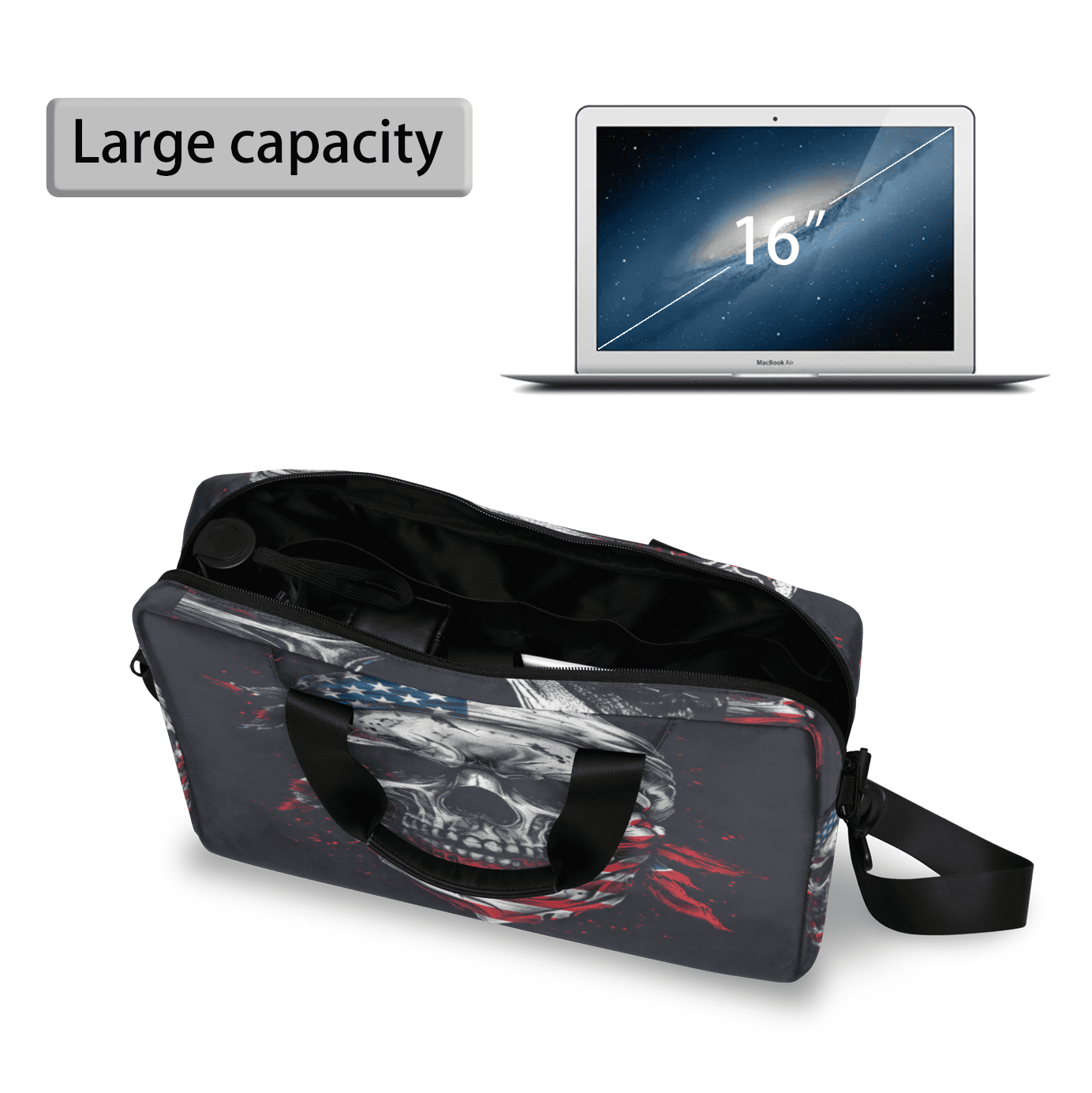 Herdesigns Funny Skull Skeleton Laptop Bag for Women Men, Computer Case Briefcase Messenger Bags, 15-15.6 inch Laptop Sleeve Shoulder Bag