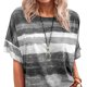 thumbnail image 4 of Blusa de manga corta con cuello redondo degradado Blusa de manga corta ajustada informal para mujer Gris M, 4 of 6