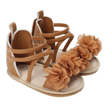 Meresysid Toddler Newborn Kids Infant Summer New Rose Shoes Baby Walking Shoes Flat Soft Soled Sandals Gold