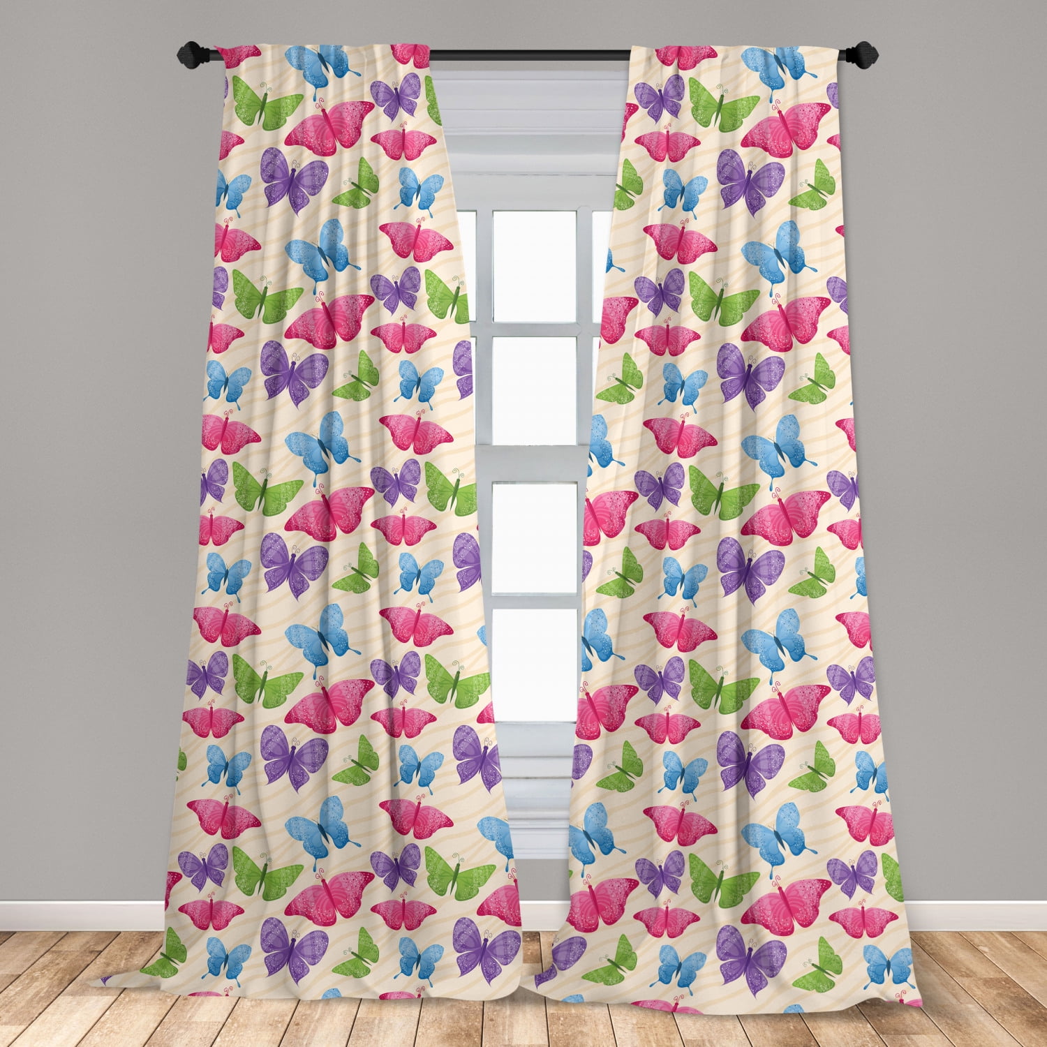 Hippie Pink Butterfly Window Curtain For Living Room Bedroom Curtain 2 Panels 