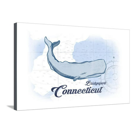 Bridgeport, Connecticut - Whale - Blue - Coastal Icon Stretched Canvas Print Wall Art By Lantern