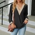 thumbnail image 6 of WREESH Womens Fashion Dressy Tops Solid Color Jacquards V-Neck Lace Long Sleeve Loose T-Shirt Pullover Black, 6 of 7