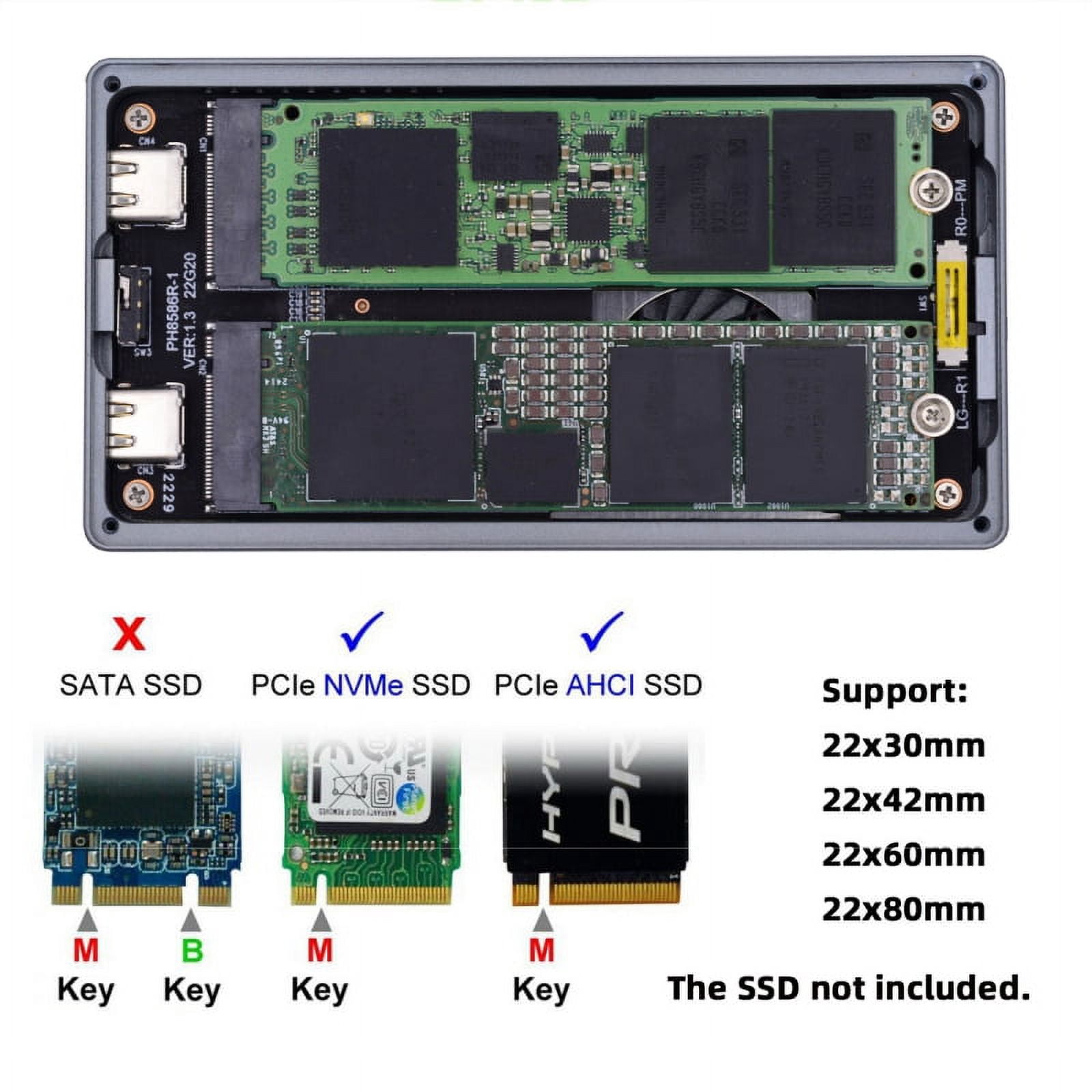 CY Dual NVME M.2 NGFF M-Key to USB-C Type-C Raid0 Raid1 JBOD Big Enclosure 20Gbps with Fan Raid0 Hyper Adapter