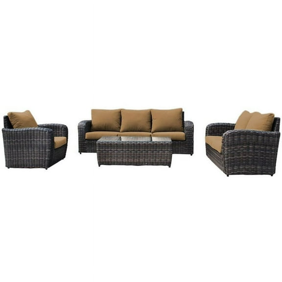 Acapulco Aluminum Frame Deep Seating Set in Two-Tone Gray & Dark Beige Cushion