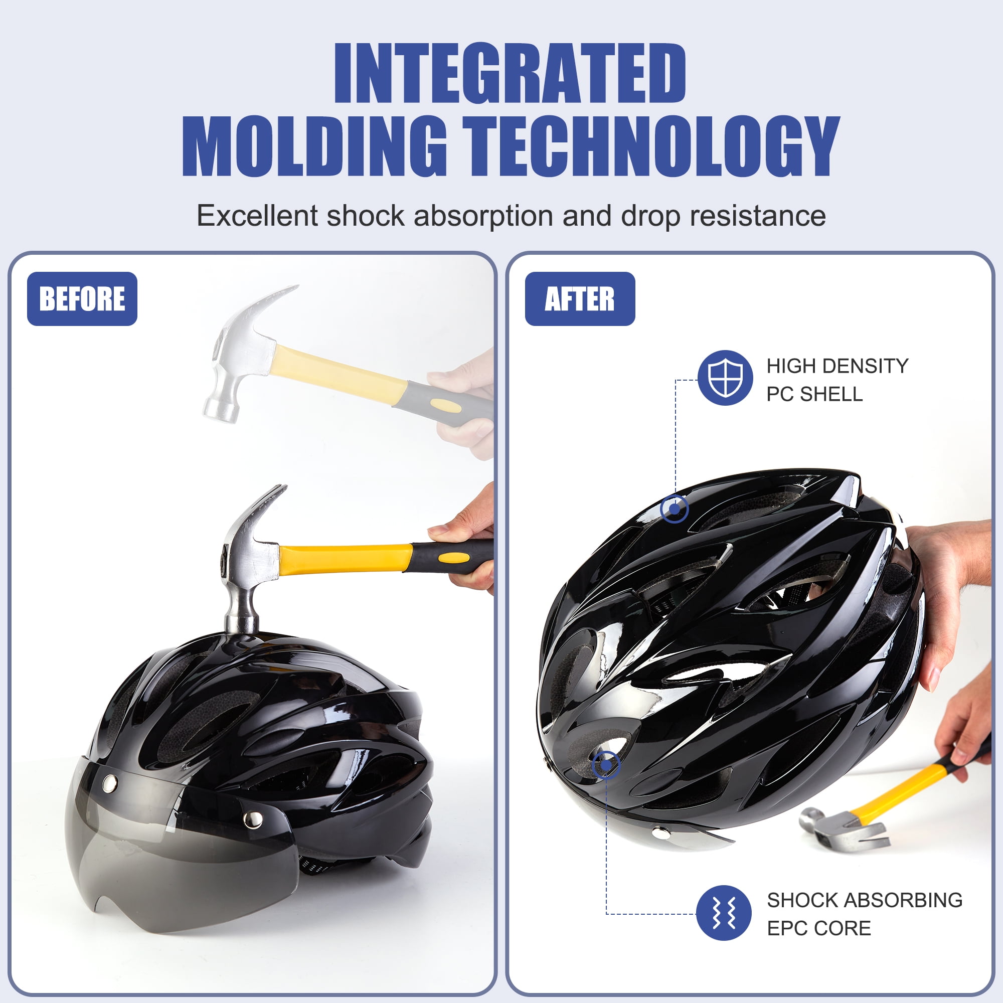 Uarter Lightweight Adult Bike Helmet, Adjustable Fit, Integrated Light, and Detachable Visor. Ideal for Mountain and Road Cycling, Fits Head Sizes 22-24 Inches