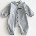 thumbnail image 2 of VNKIDY Boys Bodysuits Baby Letter Print Solid Color Romper Long Sleeve Crewneck Button Front Bodysuit For Daily Wear Casual Styling Lovely Onesie, 2 of 6