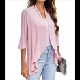 thumbnail image 2 of Cárdigan Abierto para Mujer, 3/4, Tejido Suave Drapeado, Rosa, Talla XXL, 2 of 7