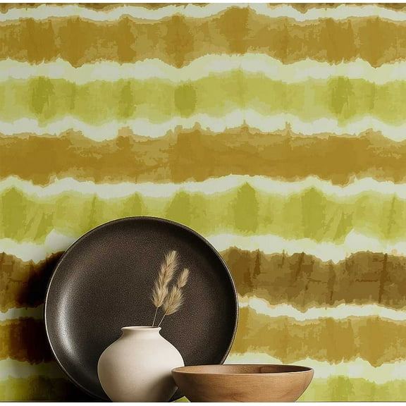 S4Sassy Modern Watercolor Striped Wallpaper - Green Bohemian Wall Covering, 25" X 60" Self-Adhesive Plain Vinyl Wallpaper, Decorative Wallwrap, Easy Diy Wall Covering For Bedroom, Cabinets