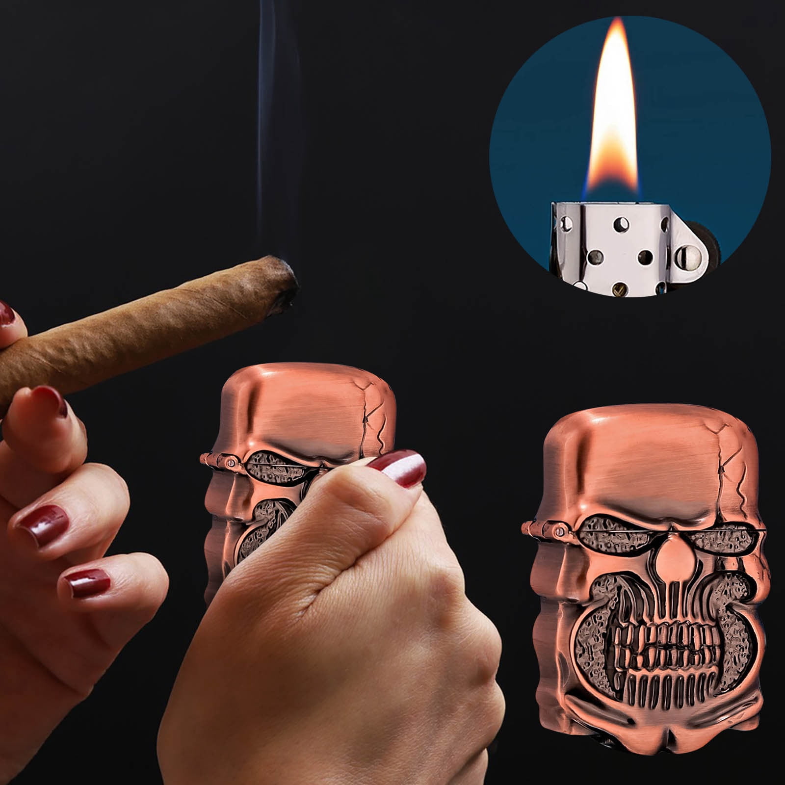 YiJuHui 5pcs Heavy Armor Skull Lighter Case Handmade Gift for Men,Lighter for Father, Boyfriend, Husband Stylish Design for Home Everyday Carry Outdoor Hiking Camping