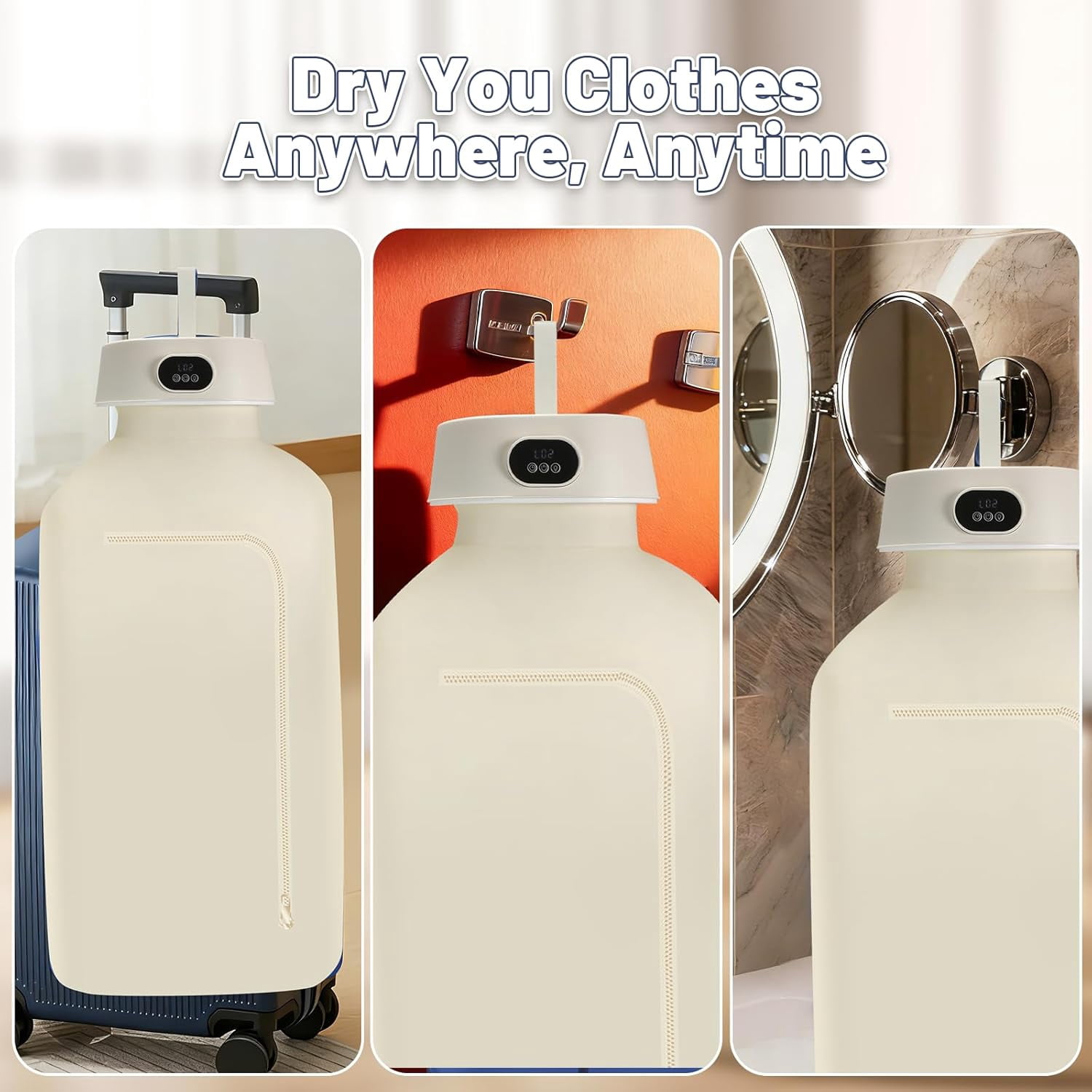 Portable Clothes Dryer, Compact Foldable Electric Dryer, Quiet Fast Drying Laundry Machine with Adjustable Timer for Apartments, Travel, RV & Dorm, Beige