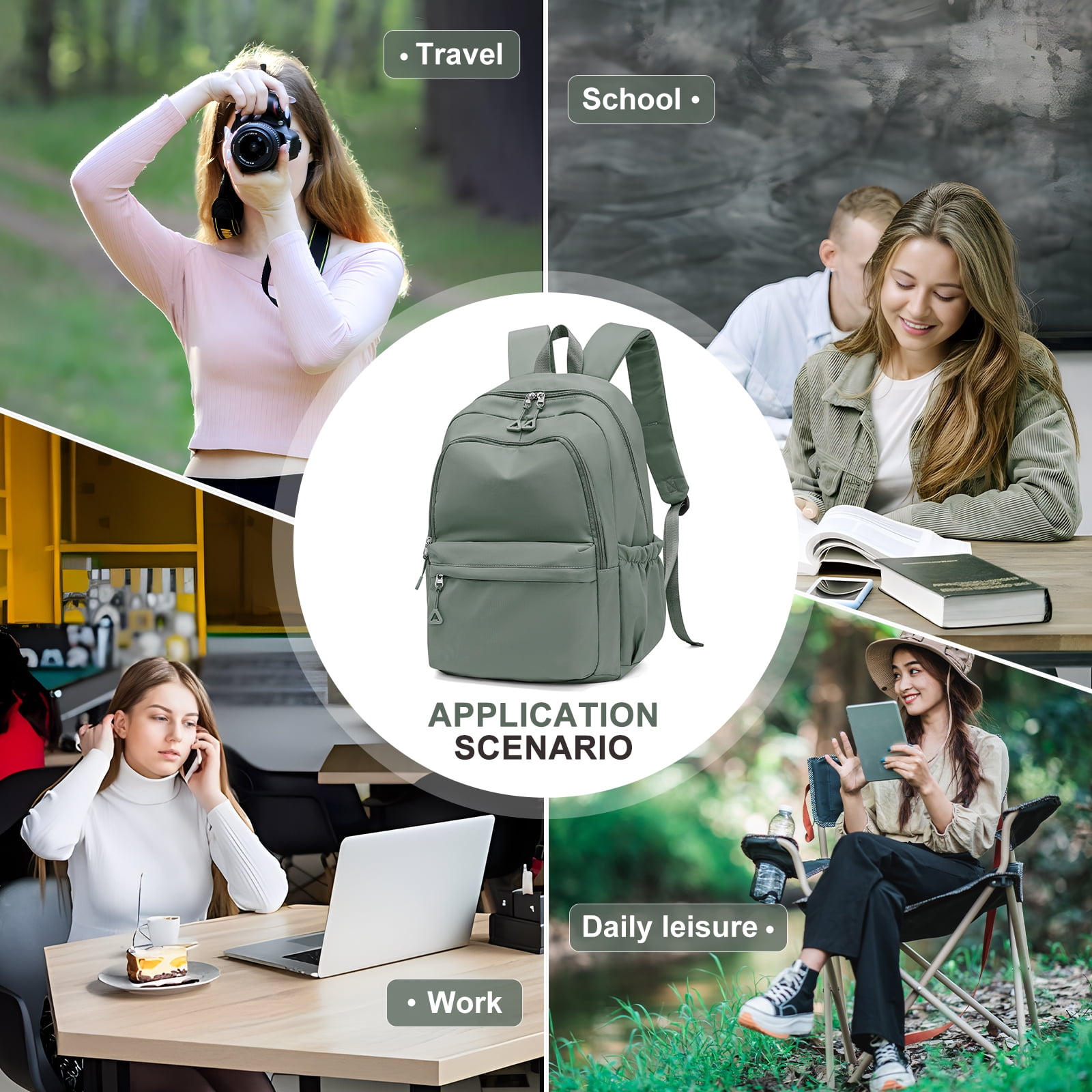 SYCNB Backpack for School Students, Waterproof Lightweight High School Bags Travel Daypack Book Bags Simple Cute College Backpack Rucksack for Women Men Bookbag Laptop Backpacks, Green