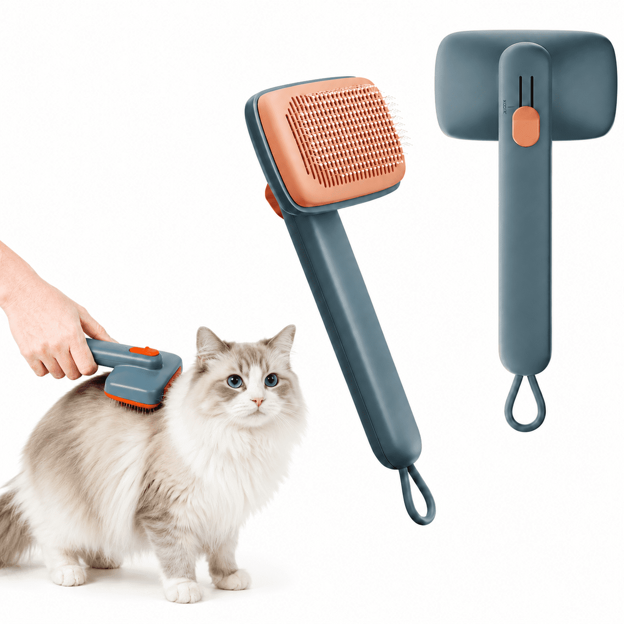 Self Cleaning Cat Brush for Indoor Cats, Pet Grooming Brush for Dogs & Cats, Deshedding Brush with Adjustable Pins, Slicker Brush for Long & Short Haired Pets, Easy Hair Removal Grooming Tool